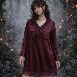 NWT - Faith Connexion – Silk Lace Tunic Dress – Burgundy